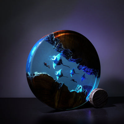 Mariana Trench Adventure Manta Ray Humpback Whale Galaxy Diver Epoxy Resin Lamp, Night Light