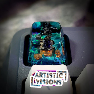 Pumpkin Witch Hat Halloween Artisan Keycaps Epoxy Resin