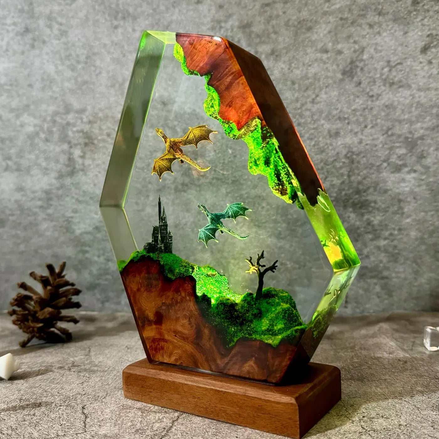 Fire Dragon and Ice Dragon Epoxy Resin Lamp, Night Light