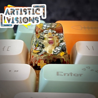 Pokemon Meowth Artisan Keycaps Epoxy Resin