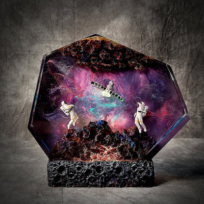 Satellite Astronauts Galaxy Universe Cosmos Epoxy Resin Lamp, Night Light, Wireless Lights