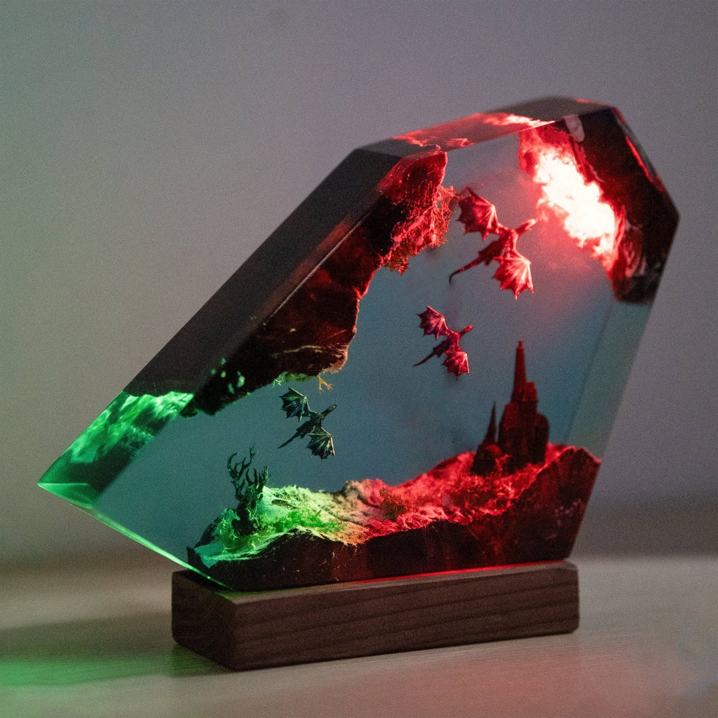 Fire Dragon and Ice Dragon Epoxy Resin Lamp, Night Light