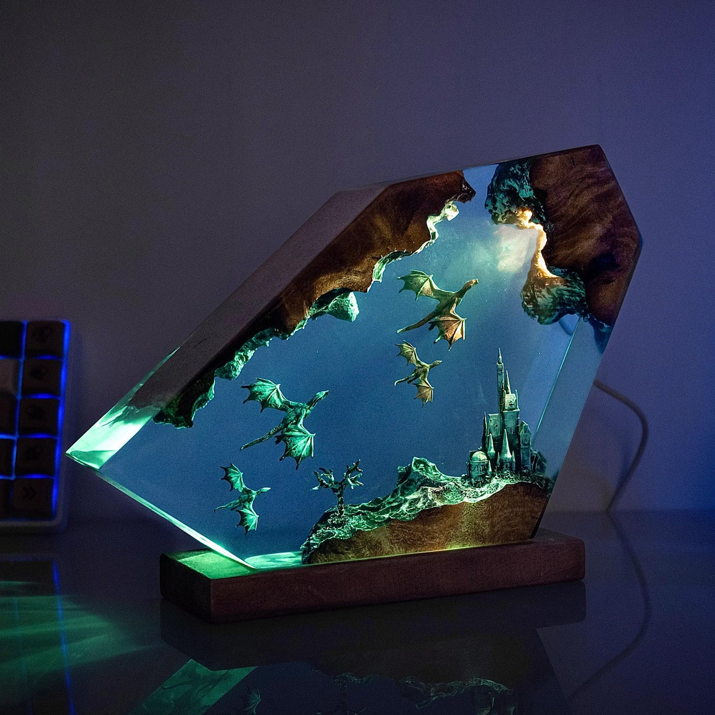 Fire Dragon and Ice Dragon Epoxy Resin Lamp, Night Light