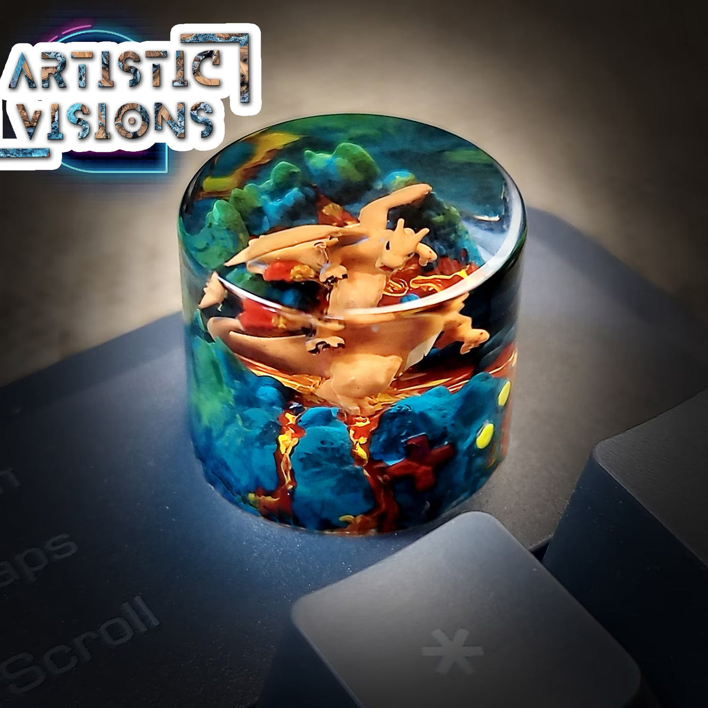 Pokemon Charizard Keyboard Knob Artisan Keycaps Epoxy Resin