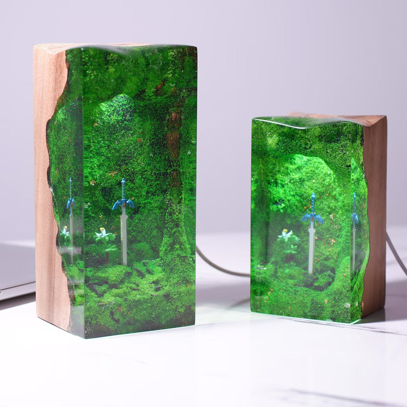 TLOZ TOTKD Zelda Master Sword with Silent Princess Flower Epoxy Resin Lamp, Night Light