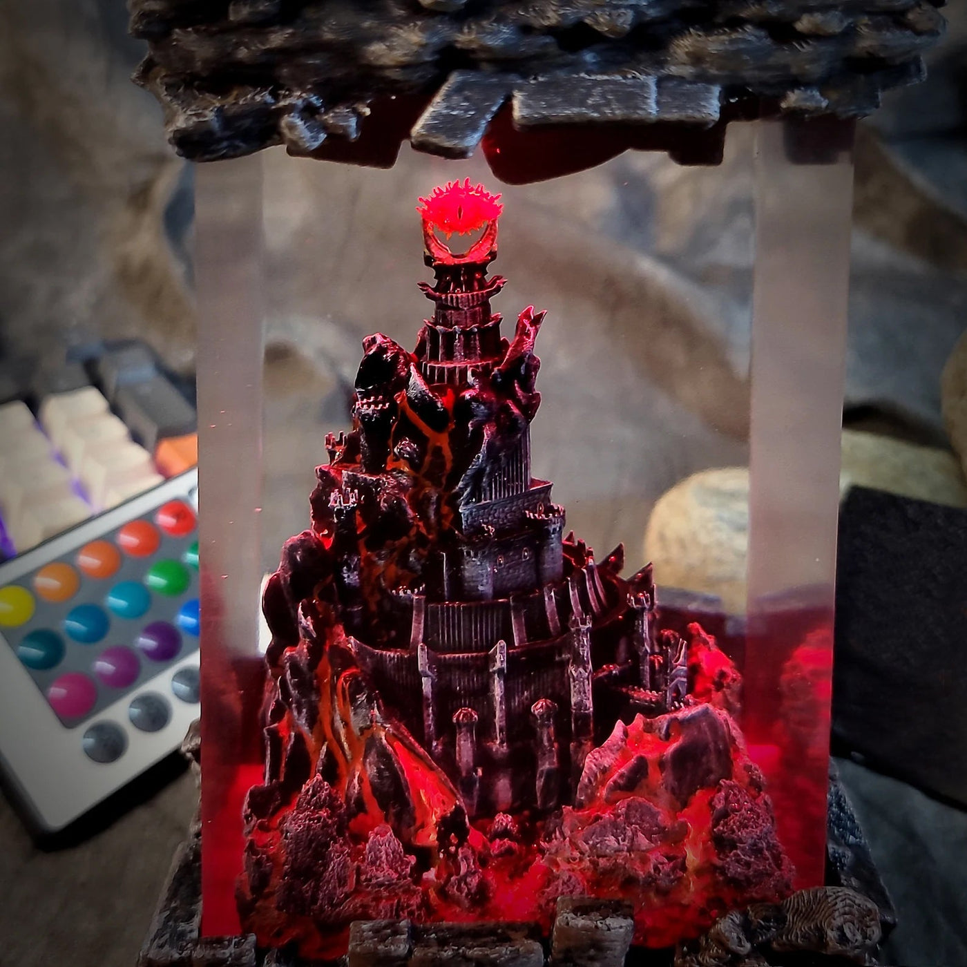 LOTR Lord Of Rings Barad-dûr Dark Tower The Eye Of Sauron Castle Diorama Epoxy Resin Lamp, Night Light, Wireless Lights