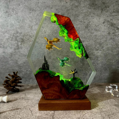 Fire Dragon and Ice Dragon Epoxy Resin Lamp, Night Light