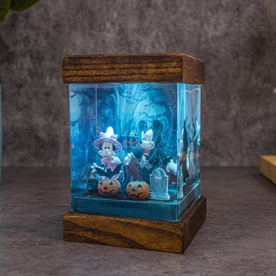 Mickey Mouse Halloween Graveyard Pumpkin Epoxy Resin Lamp, Night Light