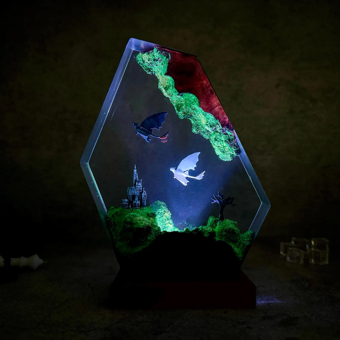 How To Train Your Dragon Family Toothless and Light Fury Epoxy Resin Lamp, Night Light