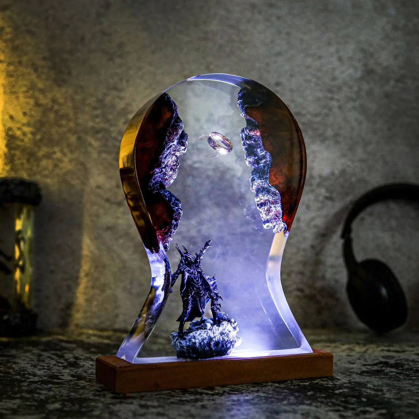 LOTR Lord Of Rings The One Ring Sauron Dark Lord Headphone Stand Epoxy Resin Lamp, Night Light