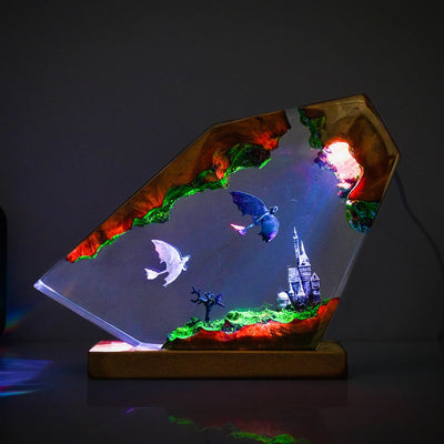 How To Train Your Dragon Family Toothless and Light Fury Epoxy Resin Lamp, Night Light