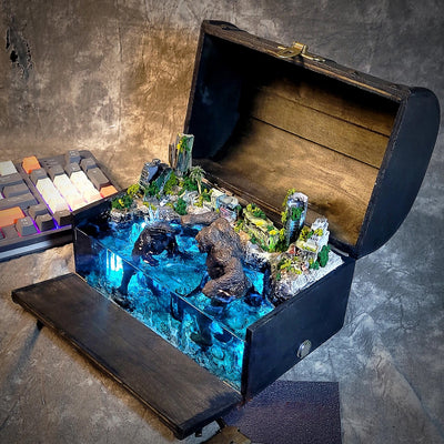 Godzilla vs Kong Monsters Battle Beach Abandoned City Diorama Treasure Mistery Box Gift Epoxy Resin, Night Light