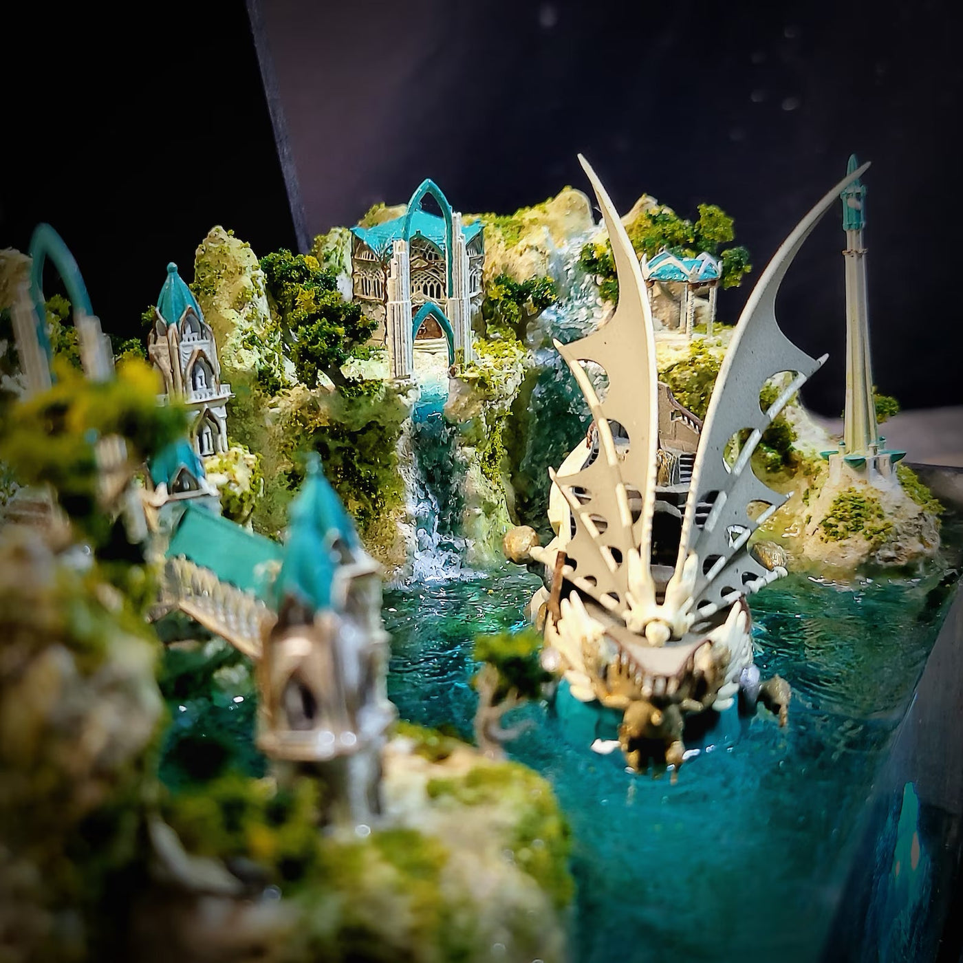 LOTR Lord Of Rings Elves Elf Boat Castle Diorama Treasure Mistery Box Gift Epoxy Resin, Night Light