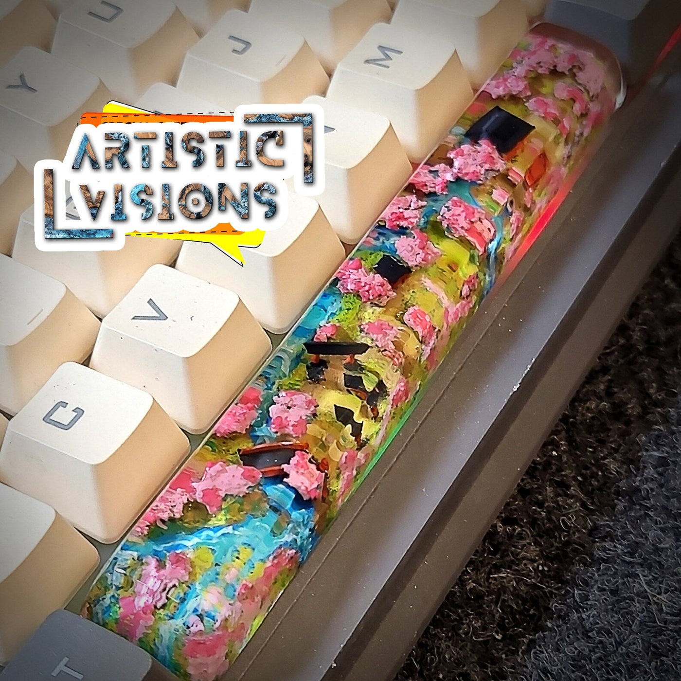 Torii Gate Japan Blossom Spacebar Artisan Keycaps Epoxy Resin