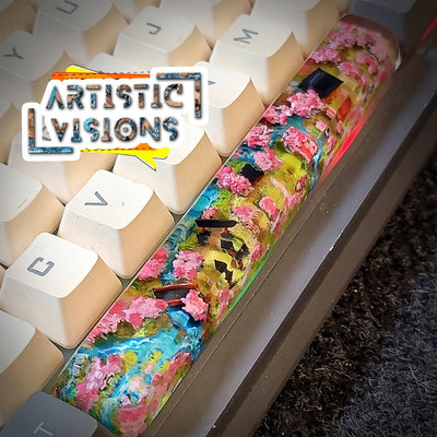 Torii Gate Japan Blossom Spacebar Artisan Keycaps Epoxy Resin