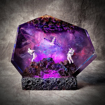 Satellite Astronauts Galaxy Universe Cosmos Epoxy Resin Lamp, Night Light, Wireless Lights