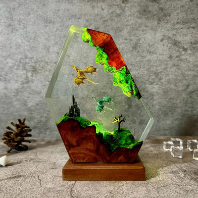 Fire Dragon and Ice Dragon Epoxy Resin Lamp, Night Light