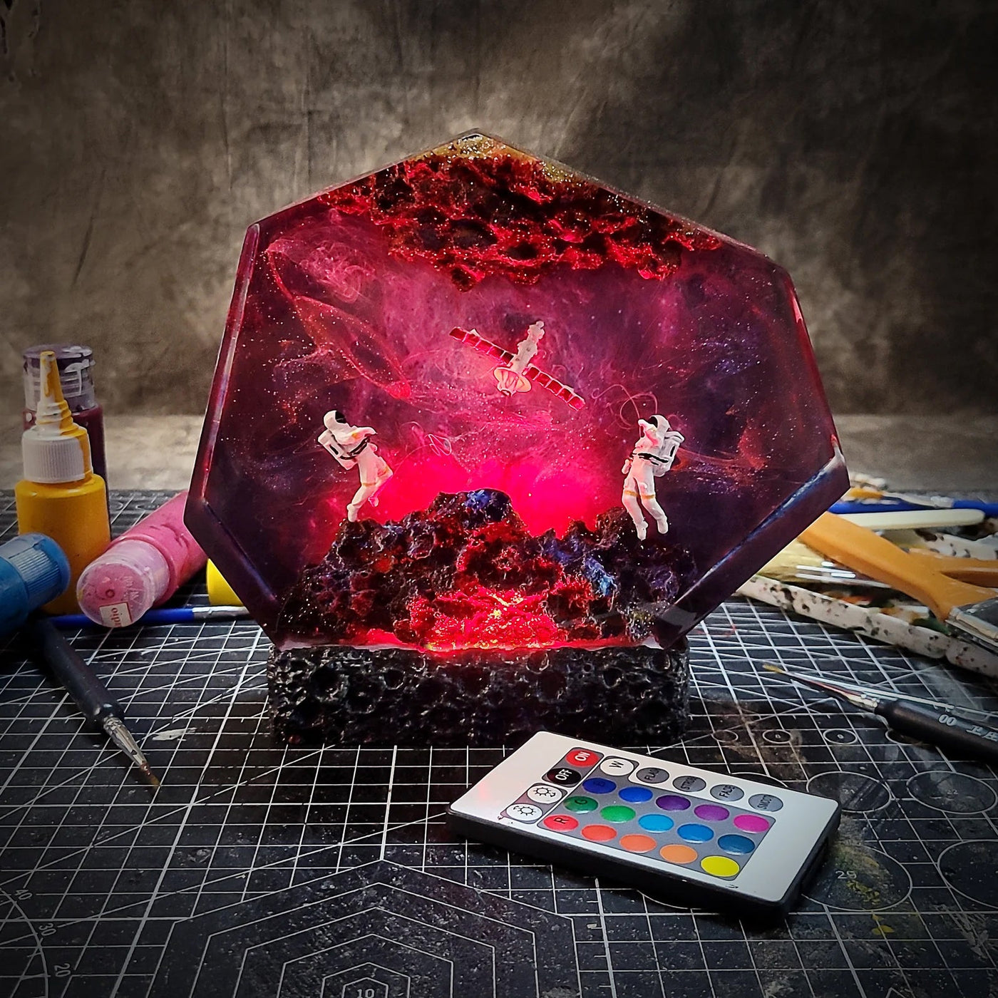 Satellite Astronauts Galaxy Universe Cosmos Epoxy Resin Lamp, Night Light, Wireless Lights