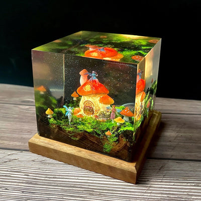 Fairy Garden Mushroom House Epoxy Resin Lamp, Night Light