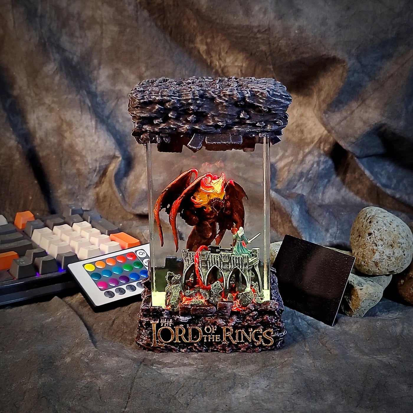 LOTR Lord Of Rings Balrog vs Gandalf Diorama Epoxy Resin Lamp, Night Light, Wireless Lights