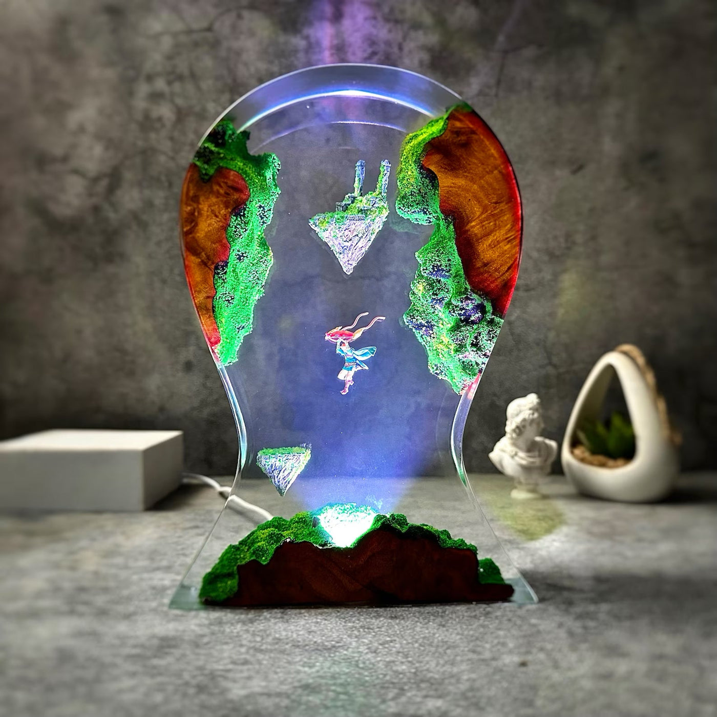 TLOZ TOTKD Zelda Link and Sky Islands Headphone Stand Epoxy Resin Lamp, Night Light