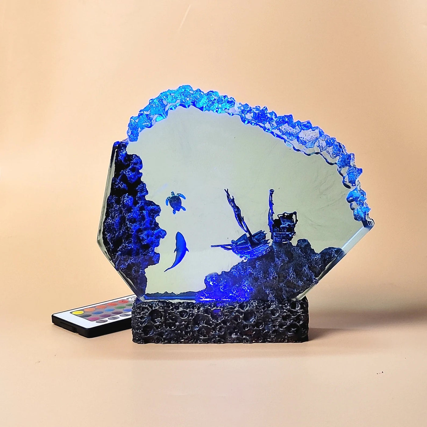 Shark Turtle Shipwreck Undersea Ocean Diorama Epoxy Resin Lamp, Night Light, Wireless Lights