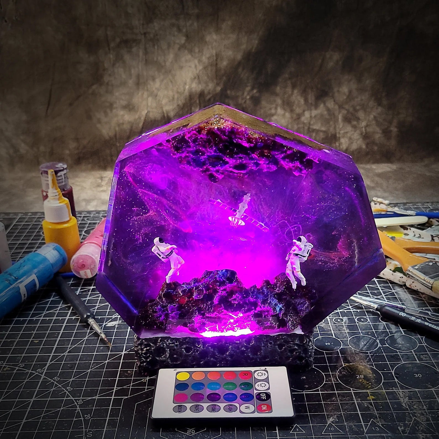 Satellite Astronauts Galaxy Universe Cosmos Epoxy Resin Lamp, Night Light, Wireless Lights