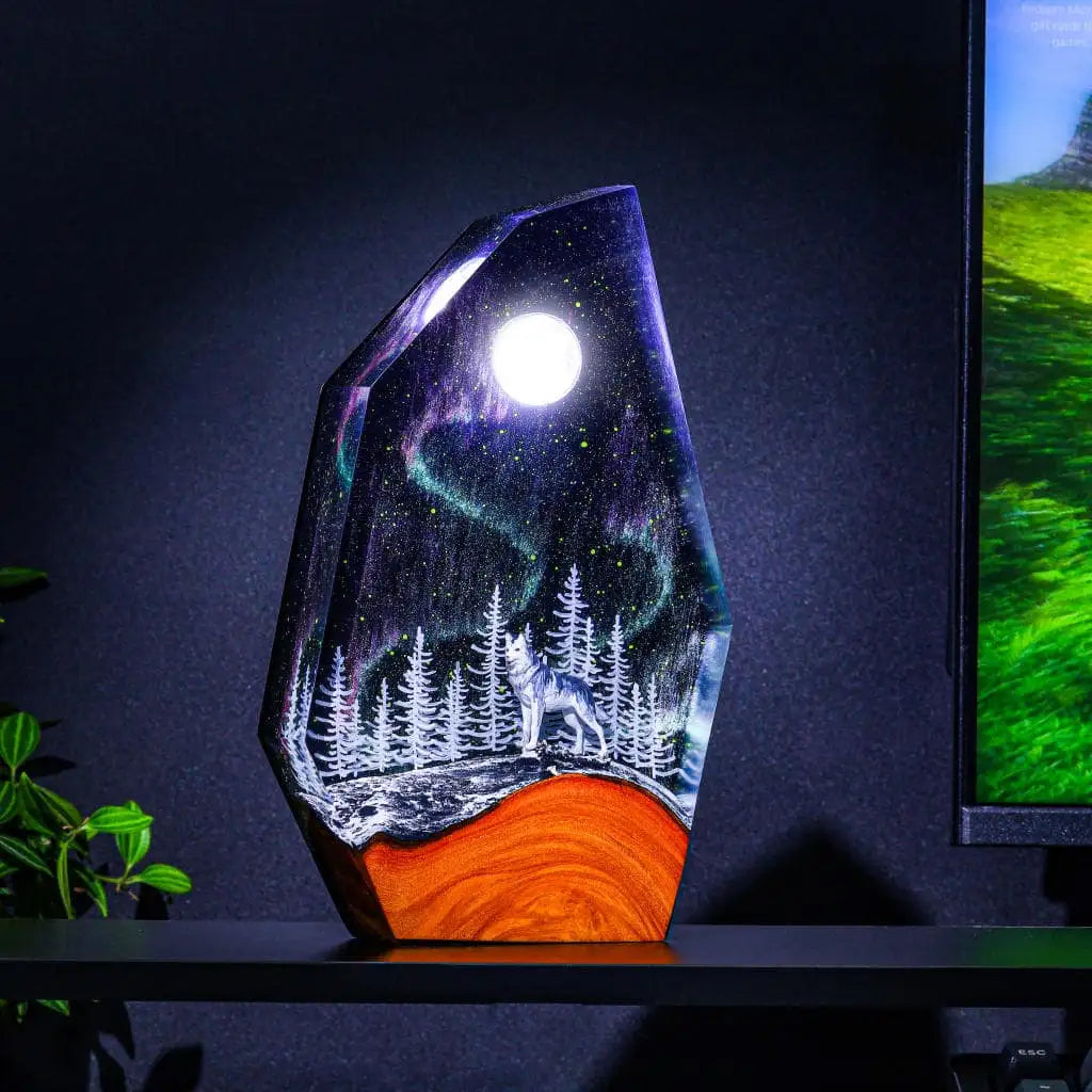 Husky The Moon Aurora Borealis Epoxy Resin Lamp, Night Light