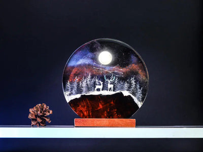 Deer In Enchanted Forest Theme Diorama Epoxy Resin Lamp, Night Light