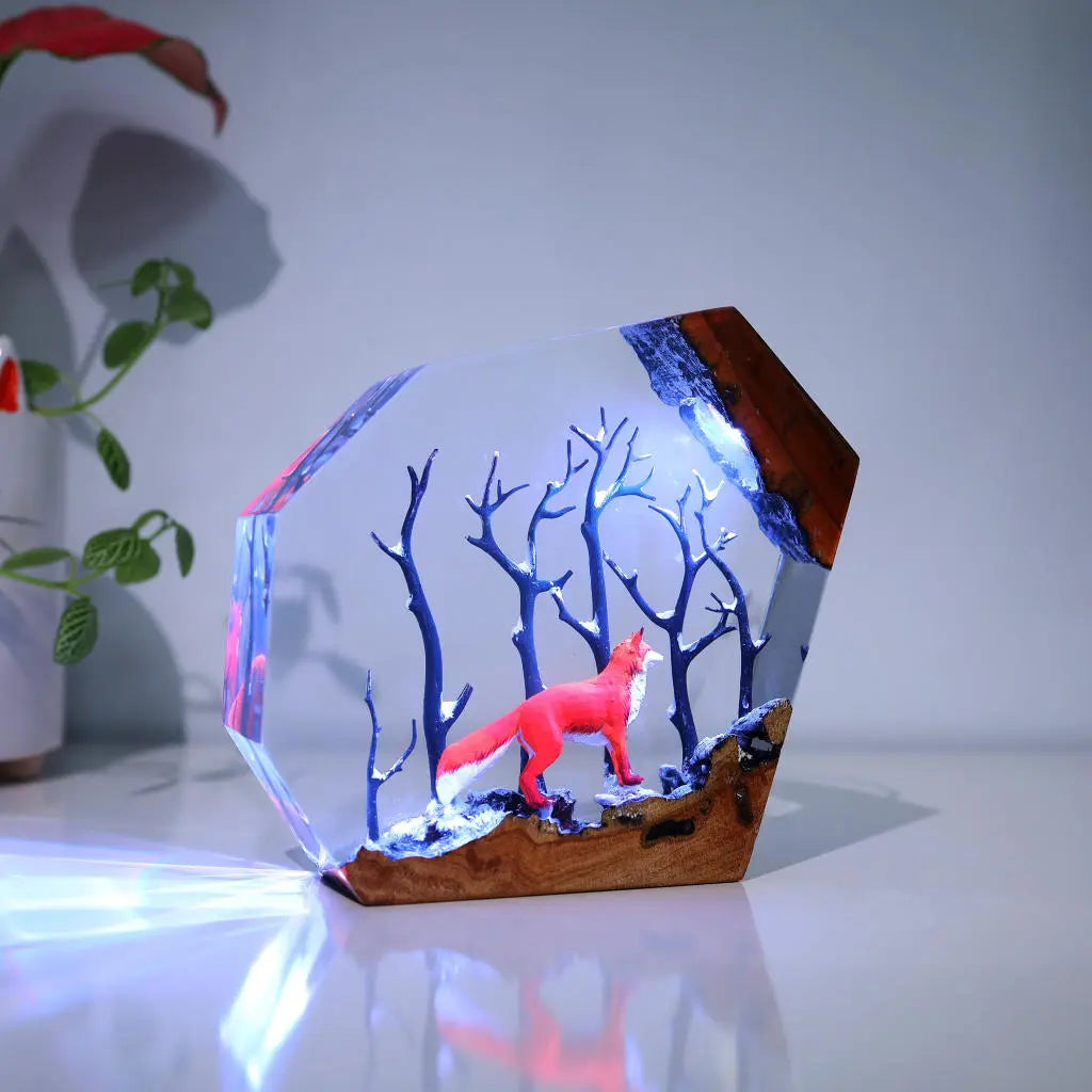 Winter Fox - Epoxy Resin Lamp, Night Light