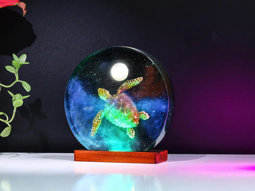 Universe Galaxy Turtle Moon Theme Diorama Epoxy Resin Lamp, Night Light