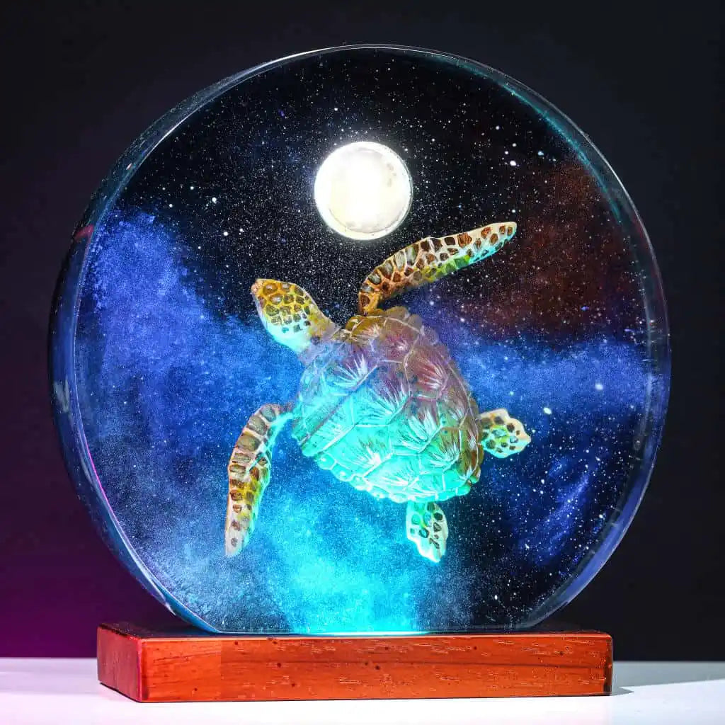 Universe Galaxy Turtle Moon Theme Diorama Epoxy Resin Lamp, Night Light