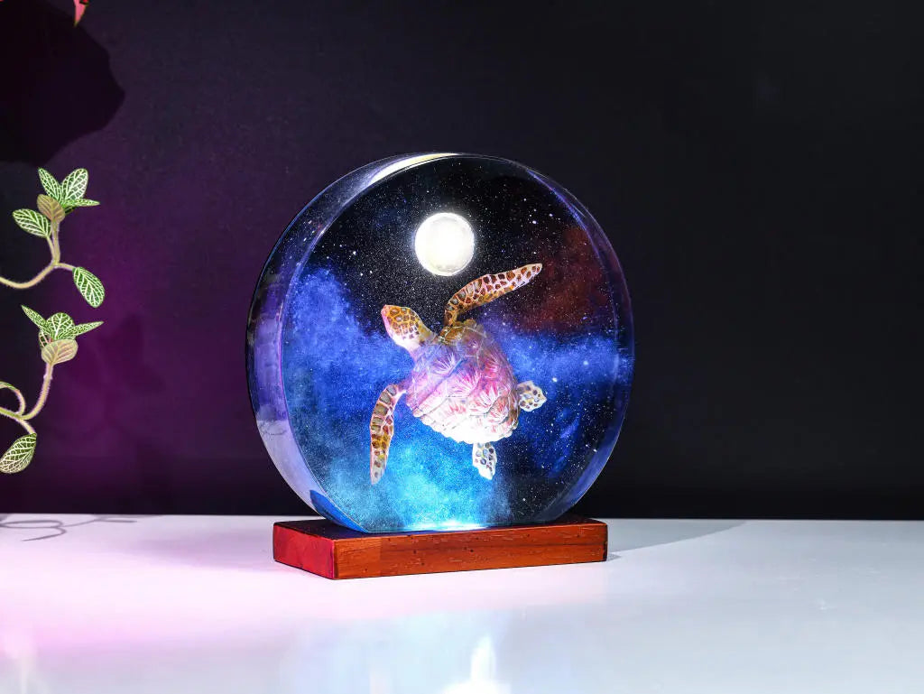 Universe Galaxy Turtle Moon Theme Diorama Epoxy Resin Lamp, Night Light