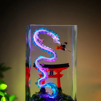 Haku and Kiki Ghibli Spirited A Epoxy Resin Lamp, Night Light