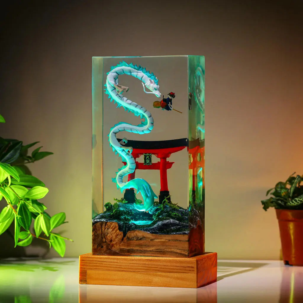 Haku and Kiki Ghibli Spirited A Epoxy Resin Lamp, Night Light