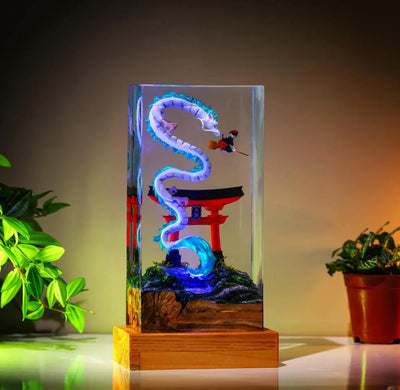 Haku and Kiki Ghibli Spirited A Epoxy Resin Lamp, Night Light