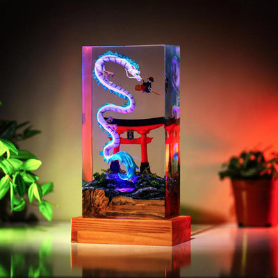 Haku and Kiki Ghibli Spirited A Epoxy Resin Lamp, Night Light