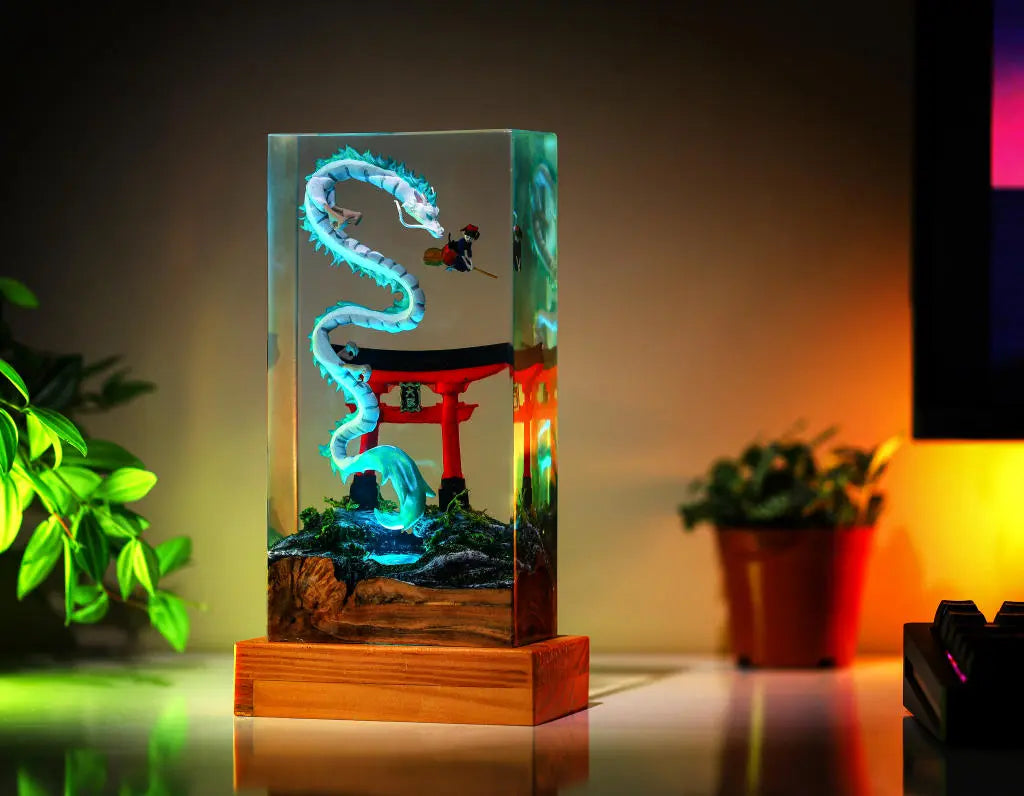 Haku and Kiki Ghibli Spirited A Epoxy Resin Lamp, Night Light