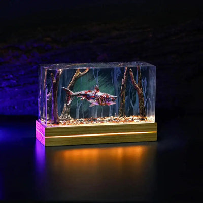 Zombie Great White Shark Diorama Epoxy Resin Lamp, Night Light