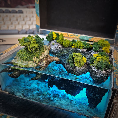 Turtle Island Beach Diorama Treasure Mistery Box Gift Epoxy Resin, Night Light