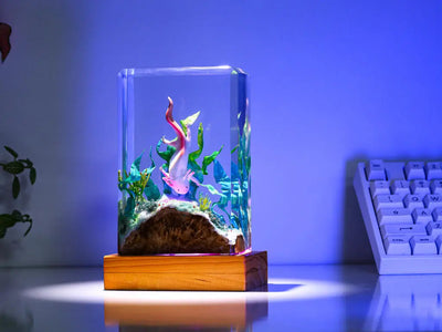 Axolotl Undersea Ocean Theme Diorama Epoxy Resin Lamp, Night Light