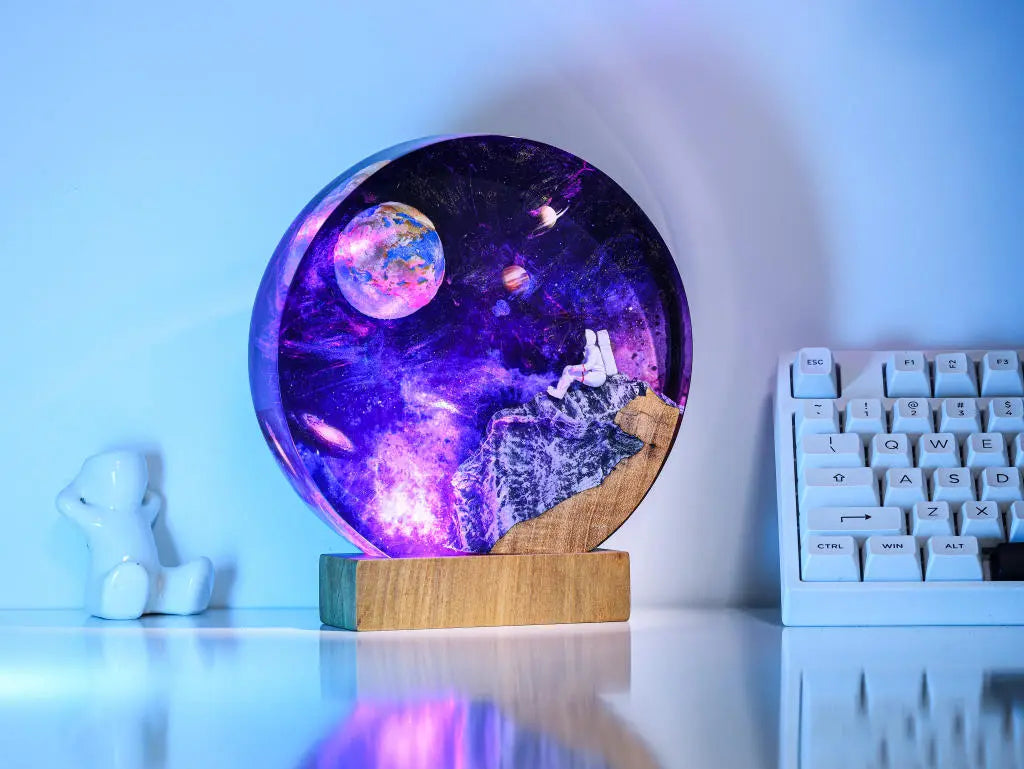 Universe Astronaut Earth Diorama Epoxy Resin Lamp, Night Light