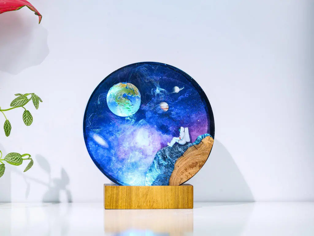 Universe Astronaut Earth Diorama Epoxy Resin Lamp, Night Light