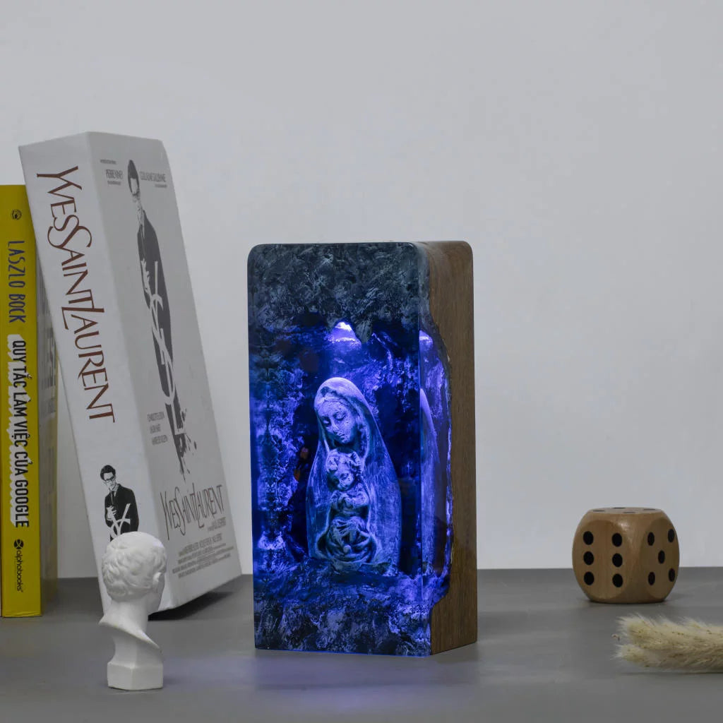 Maria and Jesus Headphone Stand Epoxy Resin Lamp, Night Light