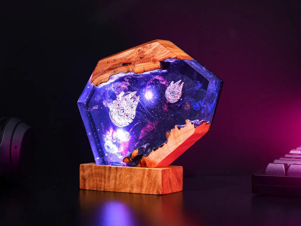 Universe Astronaut Moon Star Wars Millennium Falcon Galaxy Diorama Epoxy Resin Lamp, Night Light