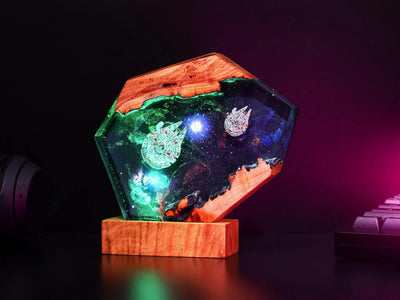 Universe Astronaut Moon Star Wars Millennium Falcon Galaxy Diorama Epoxy Resin Lamp, Night Light