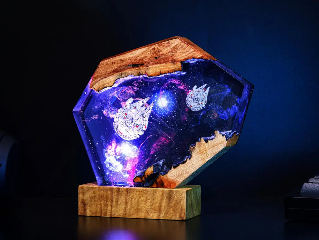 Universe Astronaut Moon Star Wars Millennium Falcon Galaxy Diorama Epoxy Resin Lamp, Night Light