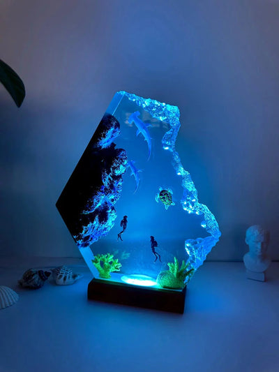 Mom Dad Baby Hammerhead Shark Epoxy Resin Lamp, Night Light