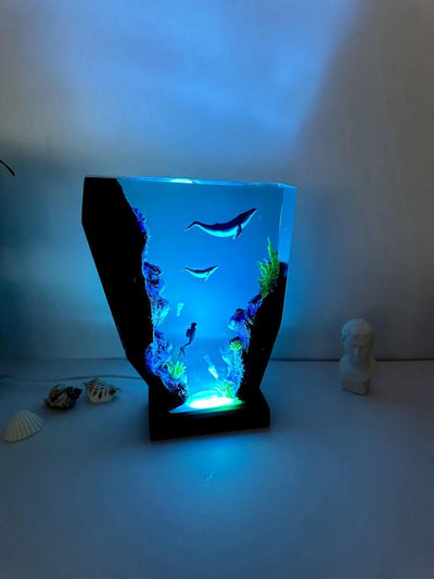 Mom Dad Baby Humpback Whale Epoxy Resin Lamp, Night Light