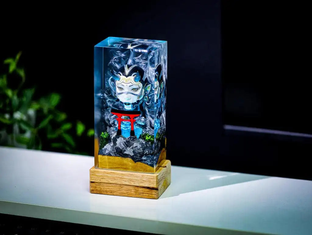 Girl Oni Mask and Torii Gate Epoxy Resin Lamp, Night Light